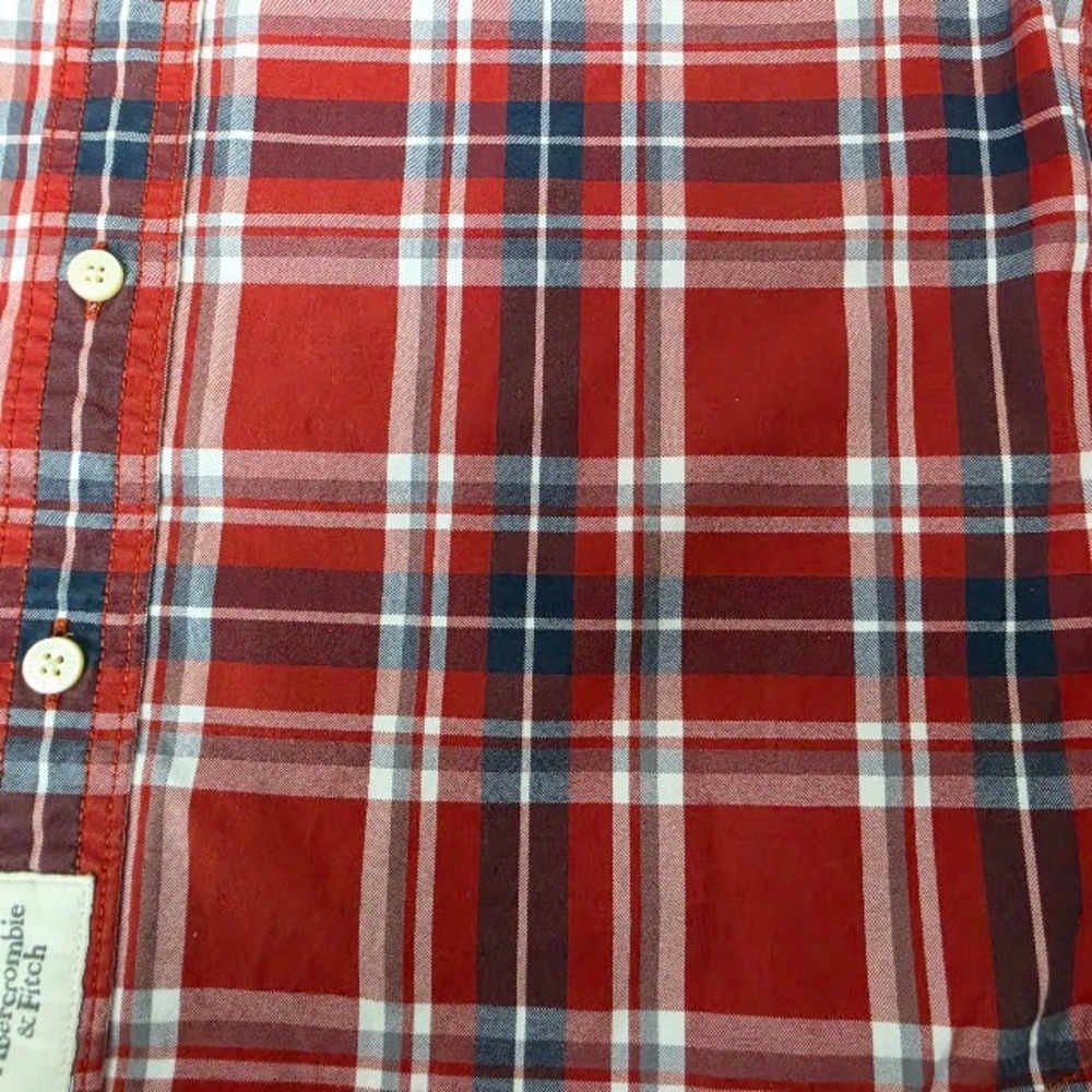Abercombie and Fitch Mens Large Red Black Plaid Button Up Long Sleeve Muscle Fit - Picture 4 of 6